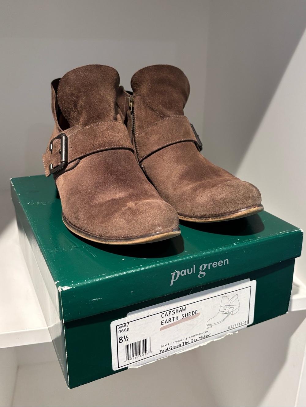 Paul Green Capshaw Earth Suede Brown Bootie/Boots with Side Buckle Sz 8.5